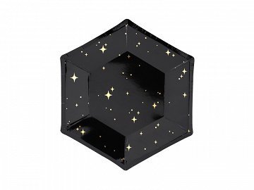 Petites assiettes noires &eacute;toiles dor&eacute;es