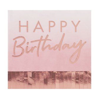 Serviettes &agrave; franges Happy Birthday Rose gold Mix