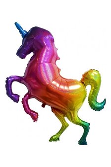 Ballon alu g&eacute;ant licorne Rainbow holographique