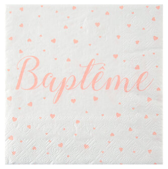 Serviettes bapt&ecirc;me corail