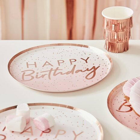 Assiettes Happy Birthday Rose Gold Mix 