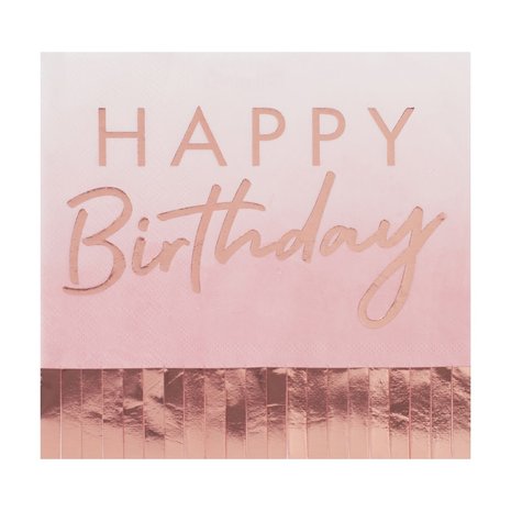 Serviettes à franges Happy Birthday Rose gold Mix